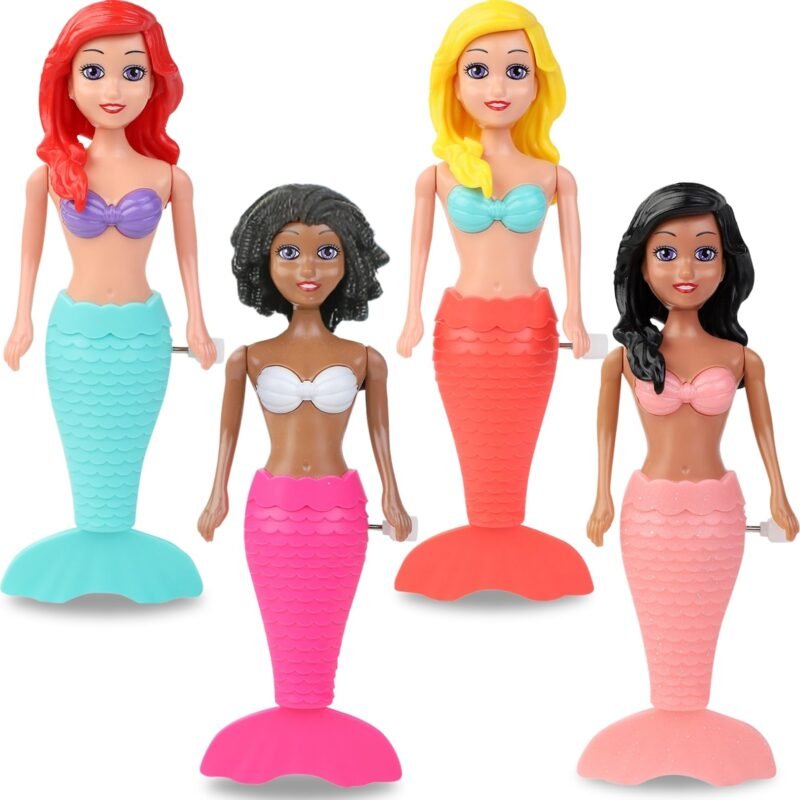 ⁦Mermaid Bath Toys for Toddlers Kids Girls - Princess Wind Up Tail Flap Floating Water Bathtub Toys, Swimming Pool Bathing Time Fun (4 Pack)⁩ - الصورة ⁦8⁩