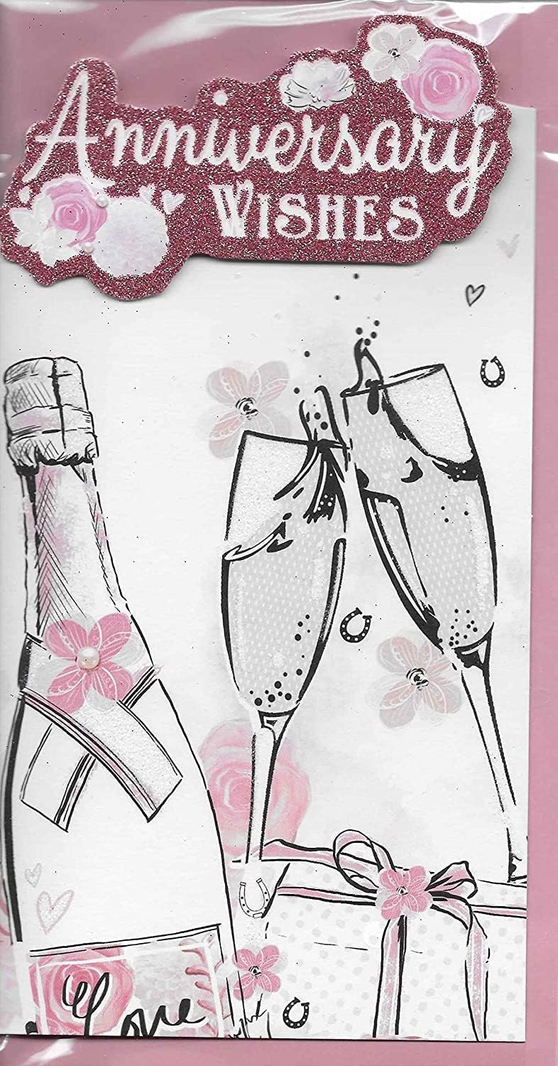 71lgP9Wn18L._AC_SL1500_.jpg Prelude Wedding Anniversary Card ~ Anniversary Wishes Love & Happiness ~ Champagne & Wedding Cake Slim Card - الصورة 1