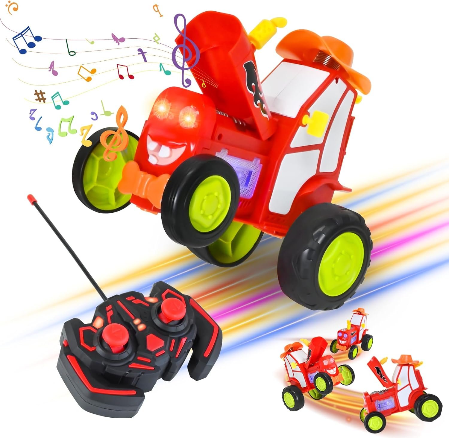 71xNnYWNBpL._AC_SL1500_.jpg Neragron Remote Control Car, Crazy Jumping Dancing Car Toy, Double Sided RC Trucks with Headlights and Music, Wireless Remote Control Rocking Car for Kids Birthday Gift - الصورة 1
