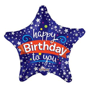 بالون مايلار على شكل نجوم زرقاء وفضية بعبارة «Happy Birthday» مقاس 18 انش