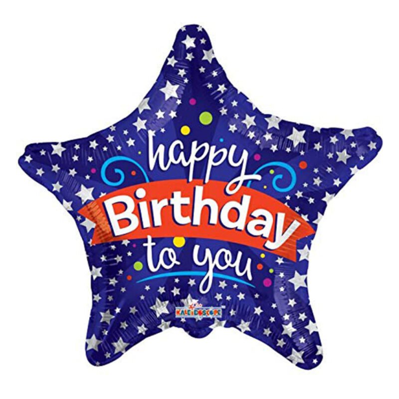 ⁦بالون مايلار على شكل نجوم زرقاء وفضية بعبارة «Happy Birthday» مقاس 18 انش⁩ - الصورة ⁦2⁩